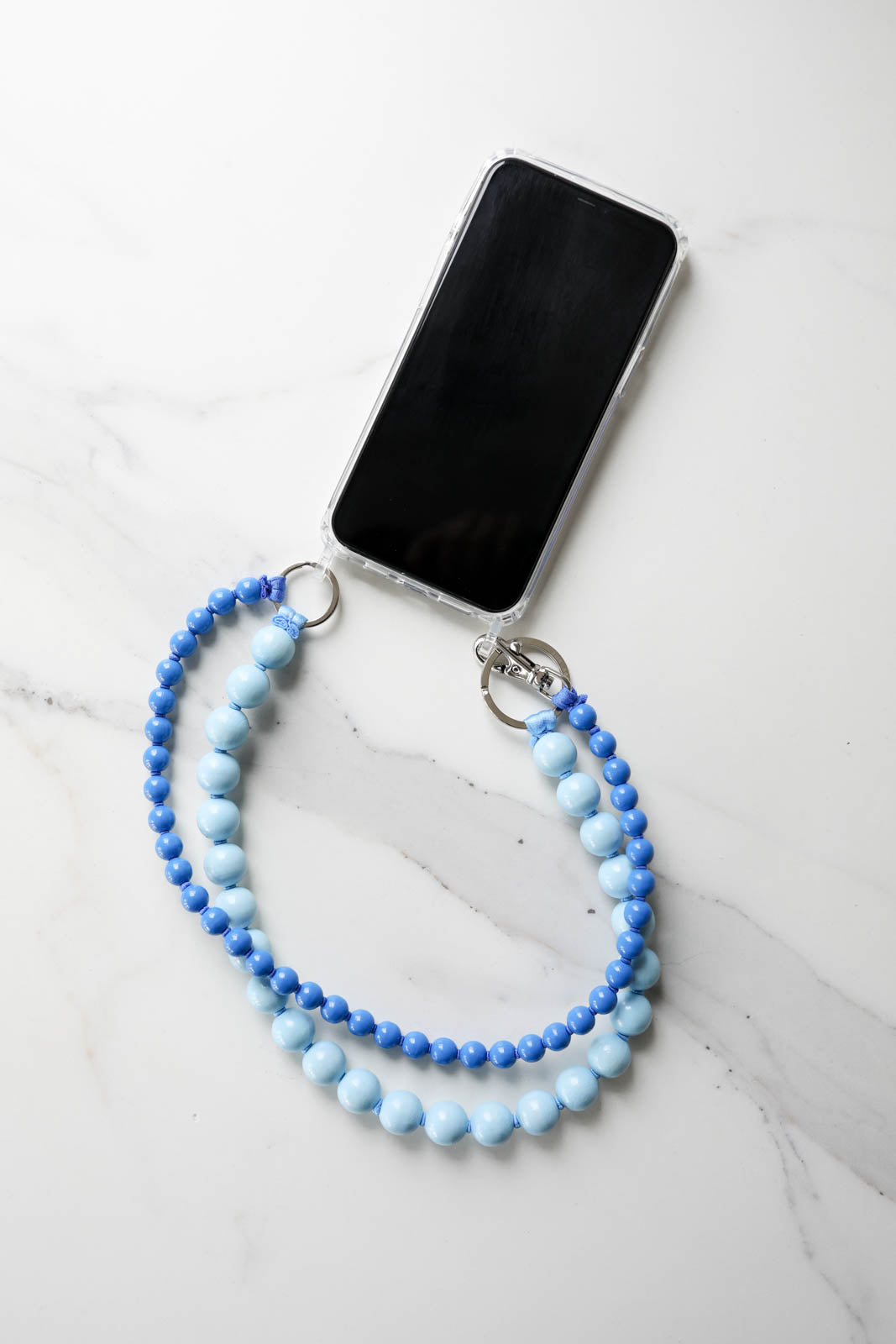 Long double cell phone chain in pastel blue/blue