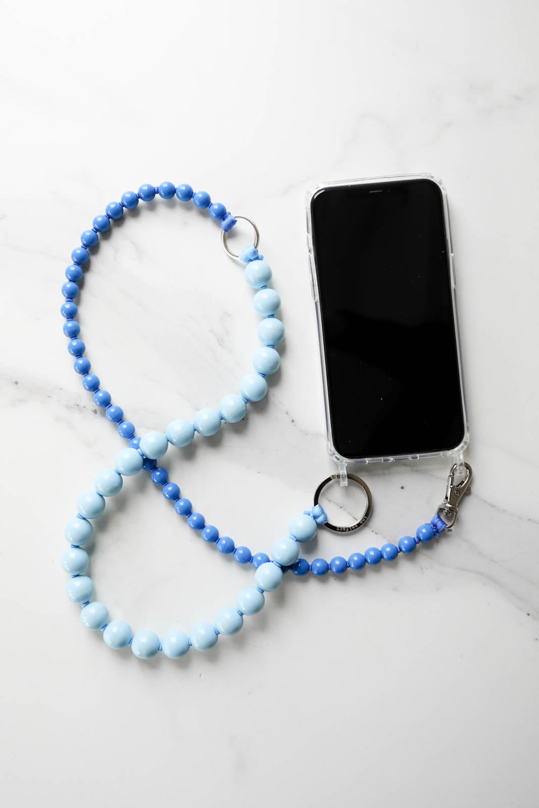 Long double cell phone chain in pastel blue/blue