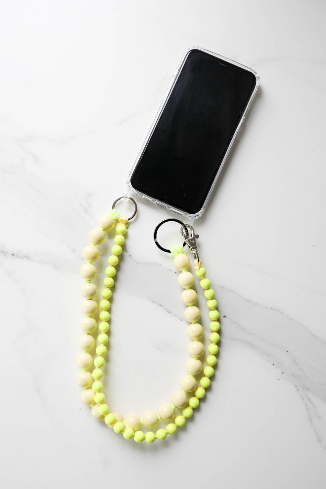 Long double cell phone chain in pastel yellow/neon yellow