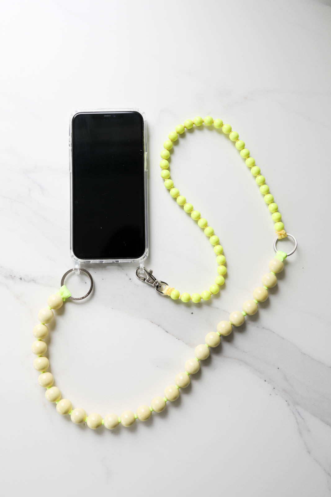 Long double cell phone chain in pastel yellow/neon yellow