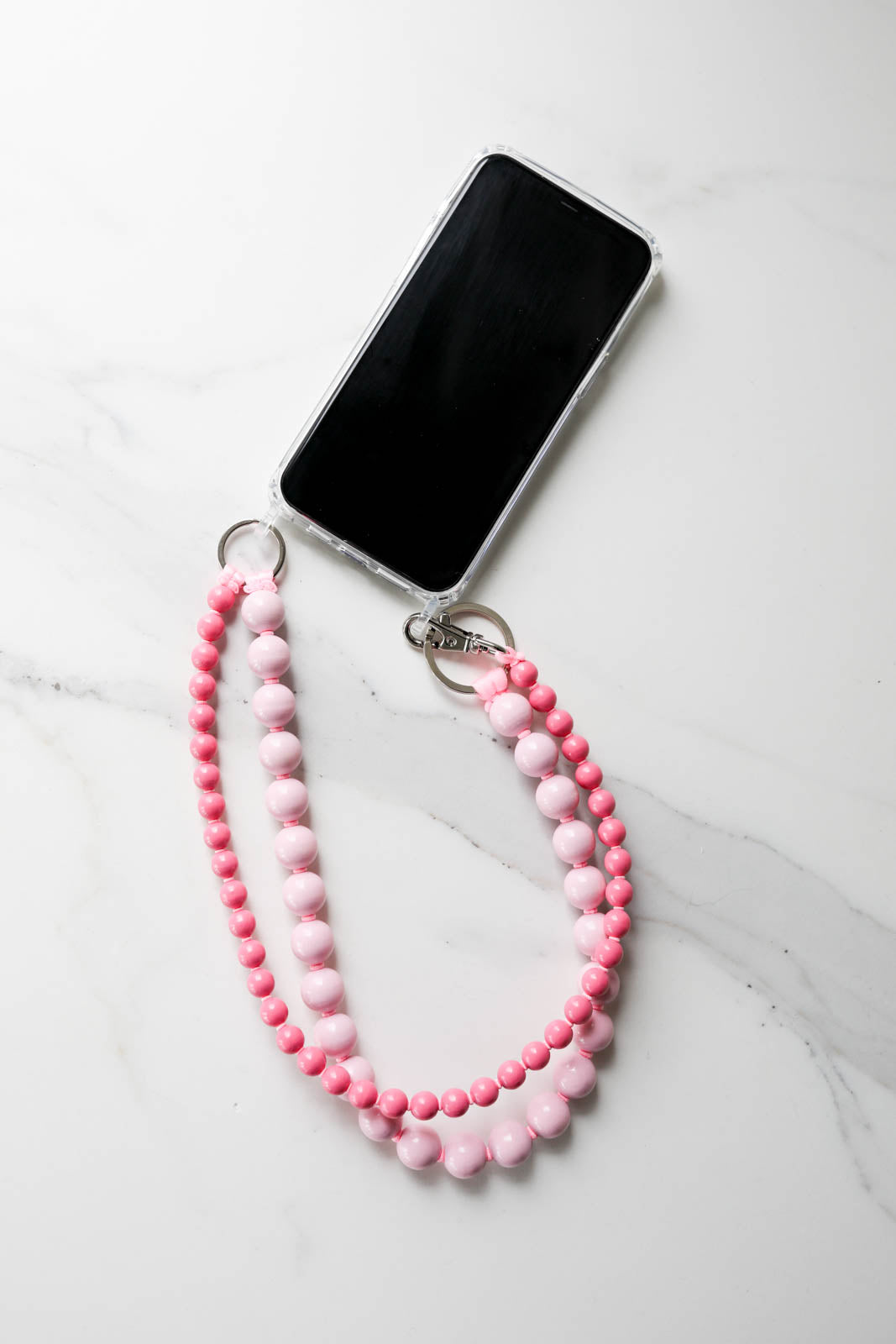 Long double cell phone chain in pastel rose/rose