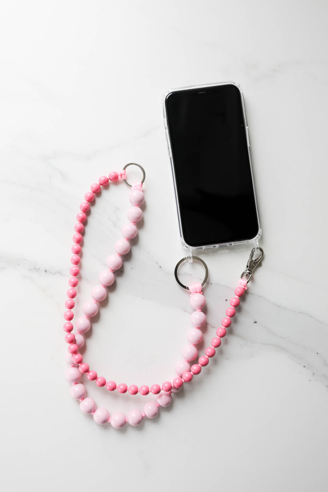 Long double cell phone chain in pastel rose/rose