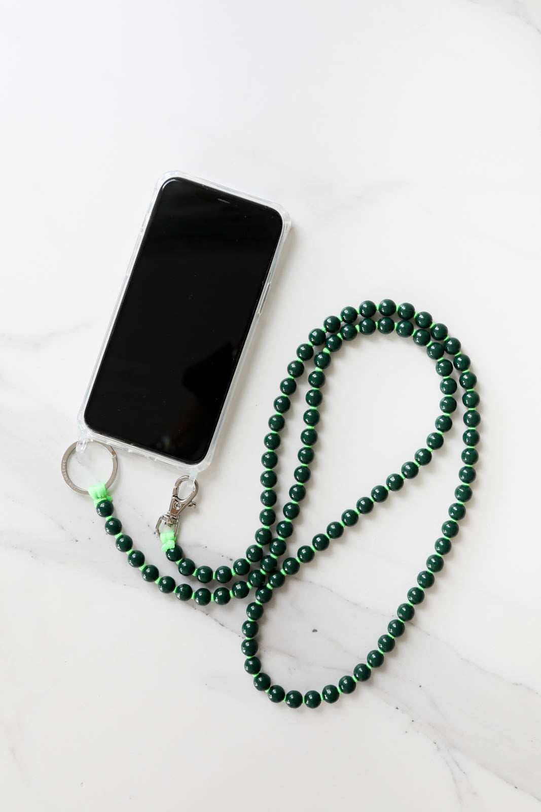 Cell phone chain in dark green/neon green