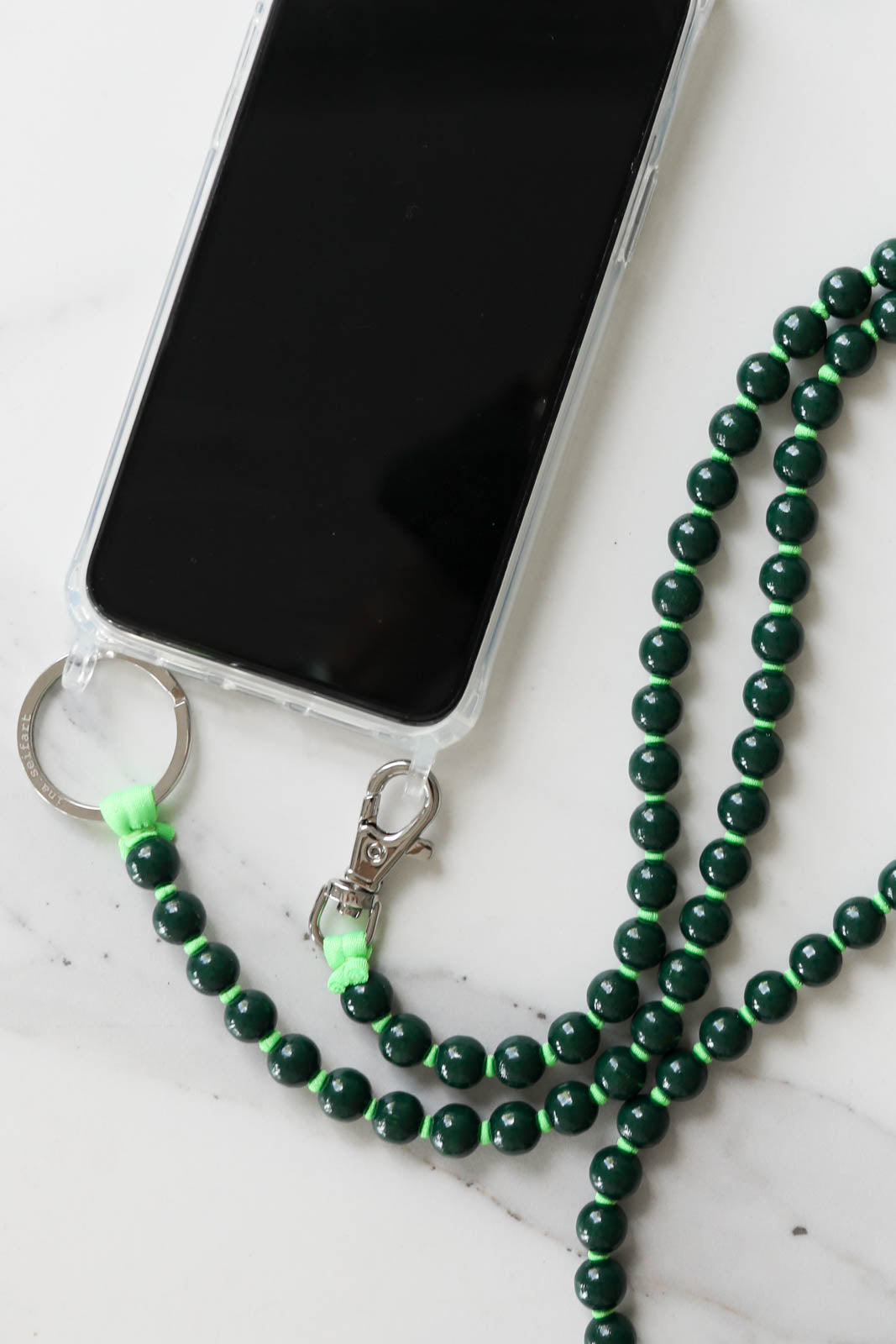 Cell phone chain in dark green/neon green