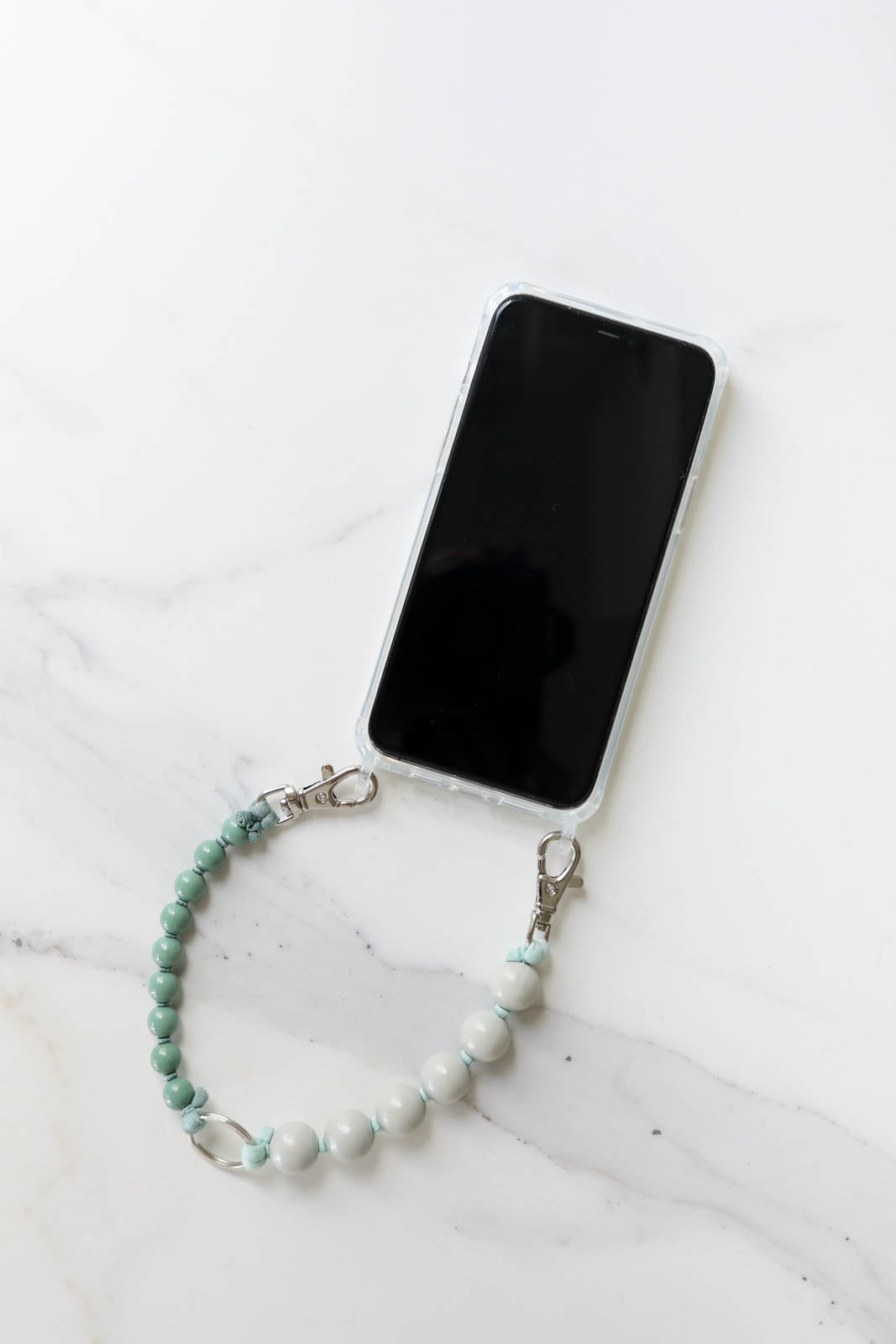 Short double cell phone chain in Light Grey/Salvia