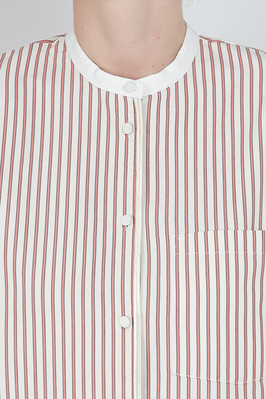 Oxford Stripe Grandfather blouse in Saffron