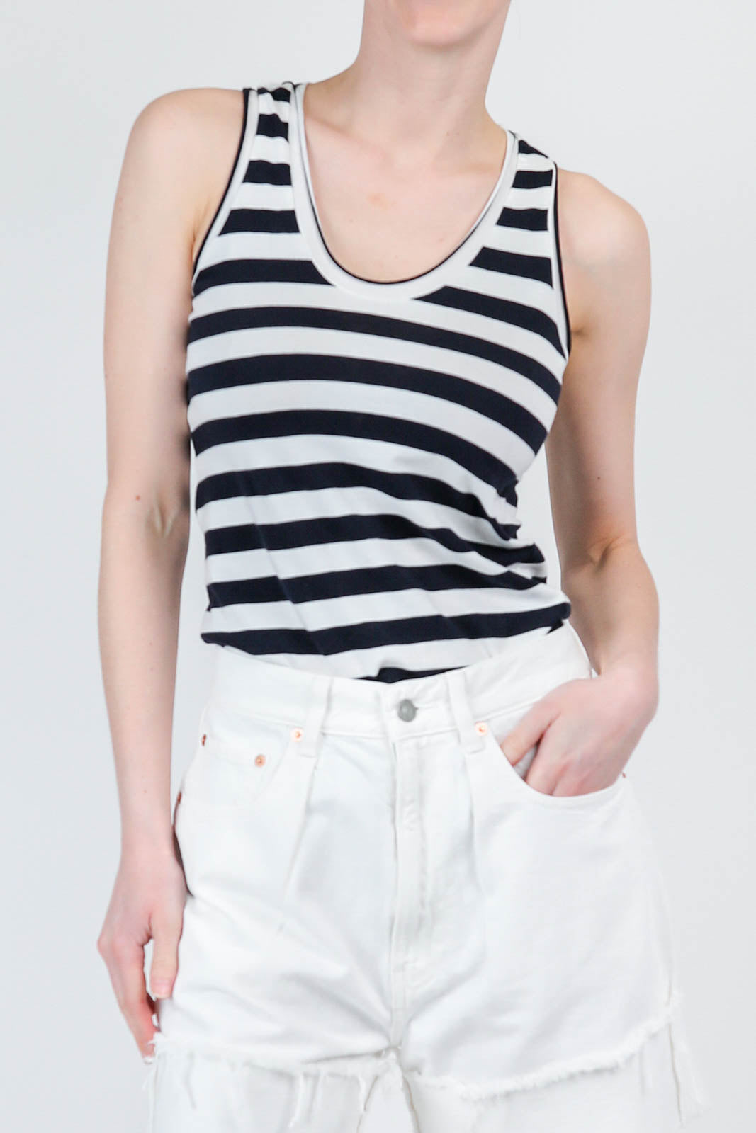 Striped jersey tank top in Winter White