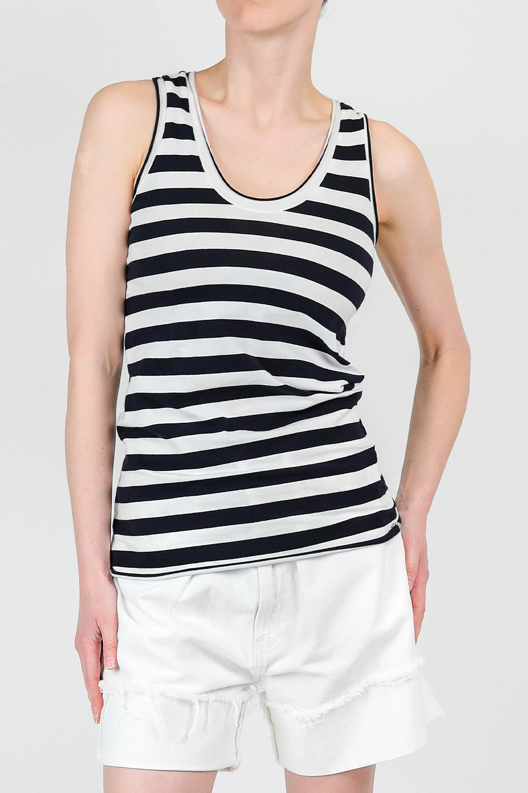 Striped jersey tank top in Winter White