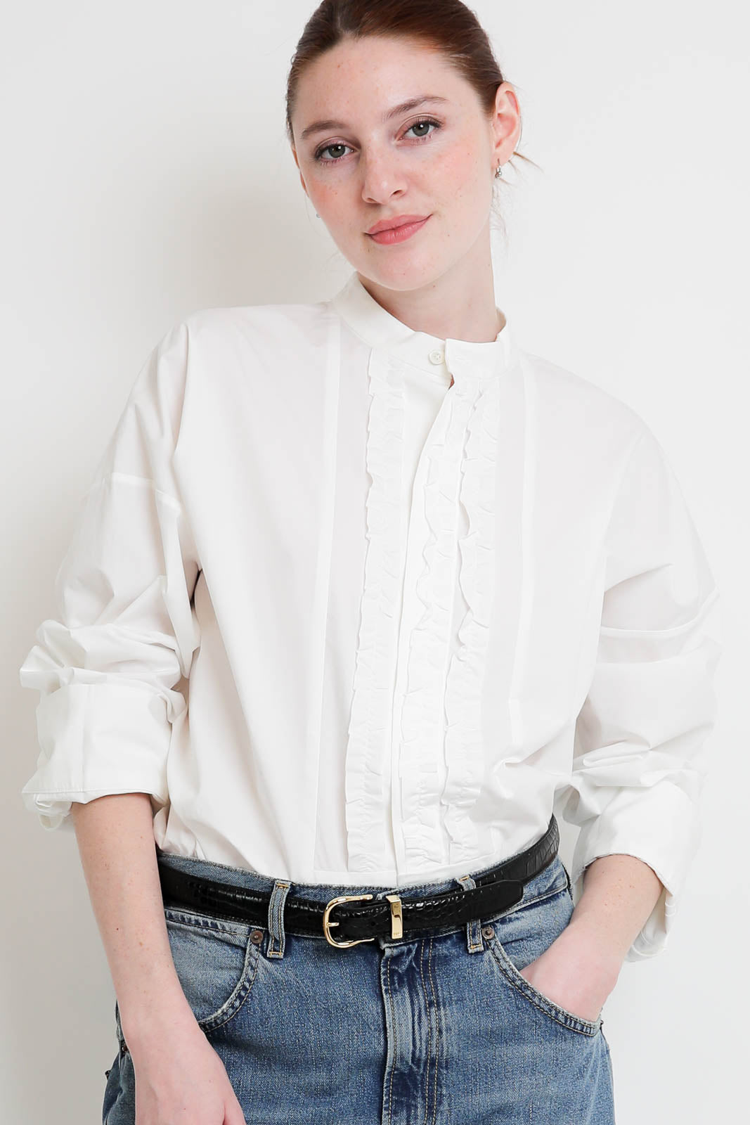 6397, Blouse Minimalist Tuxedo in white
