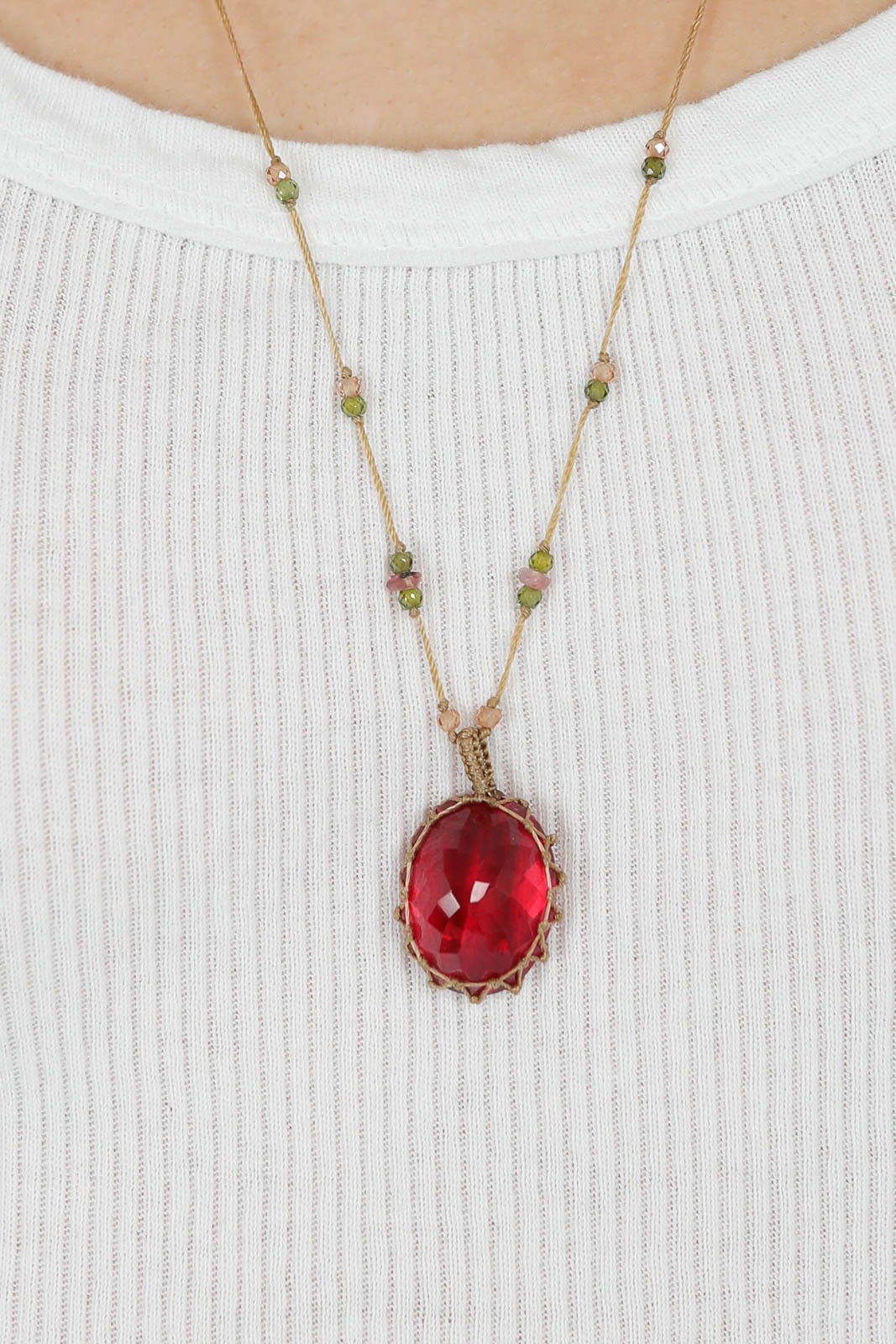 Necklace Tibet long in Indian Glass Red