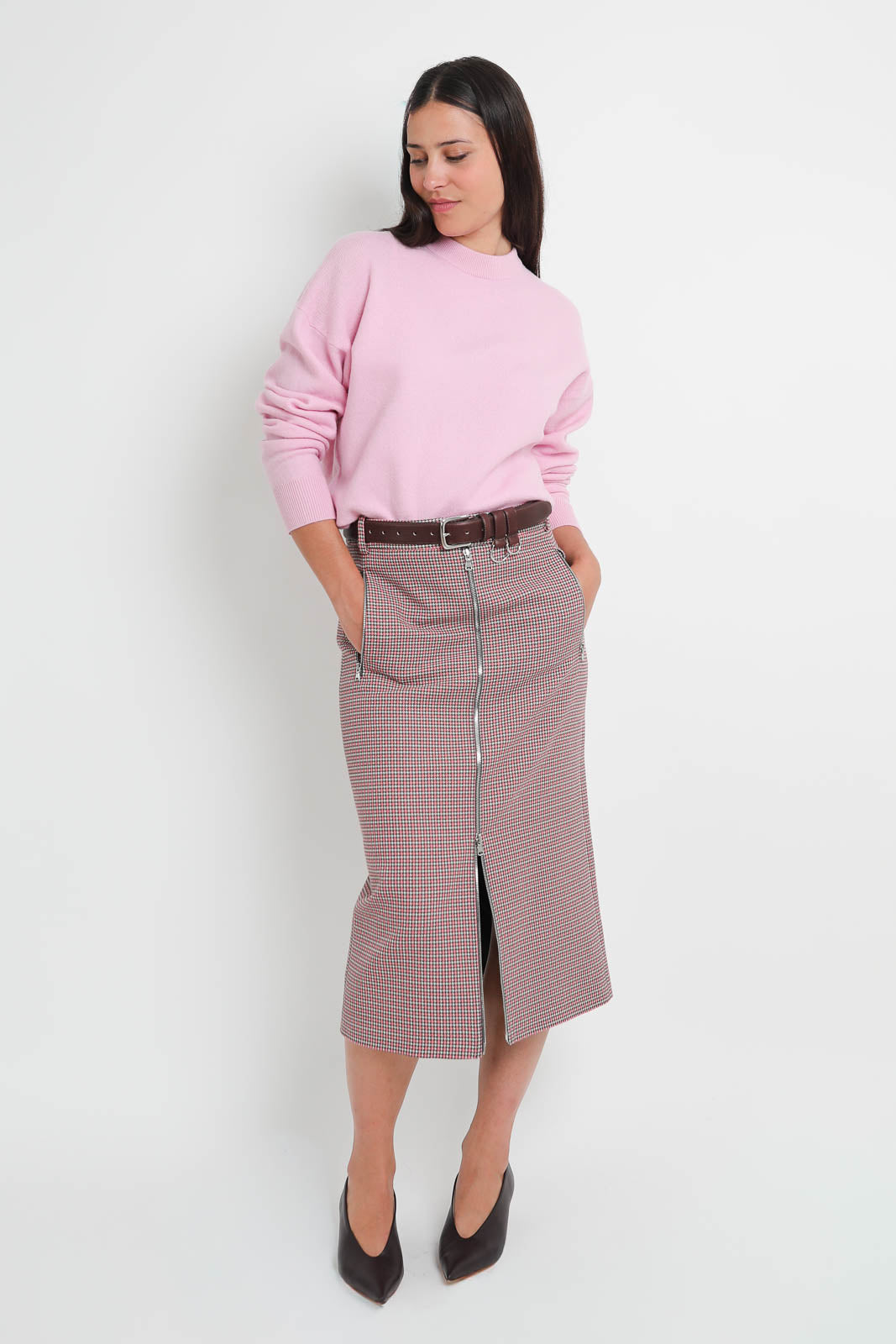 Tibi, Skirt Leon Check in Pink Multi
