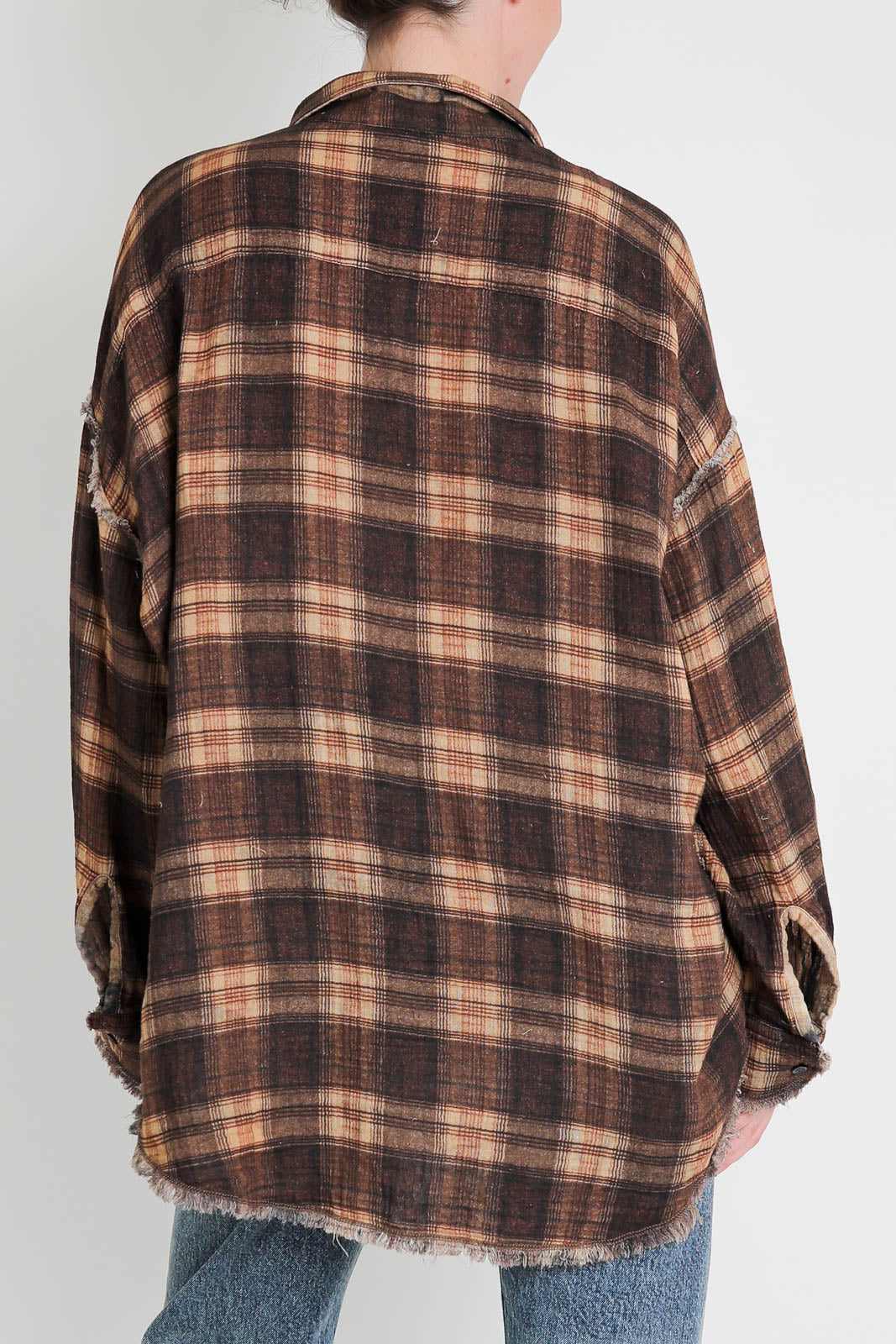 R13, Blouse Drop Neck in Plaid with Khaki Foral