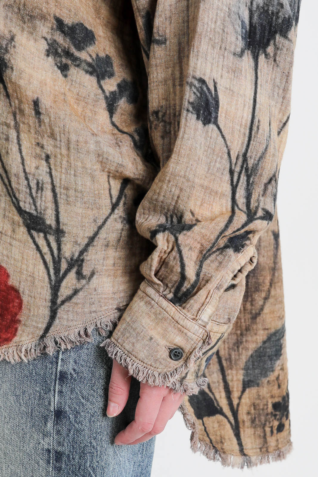 R13, Blouse Drop Neck in Plaid with Khaki Foral