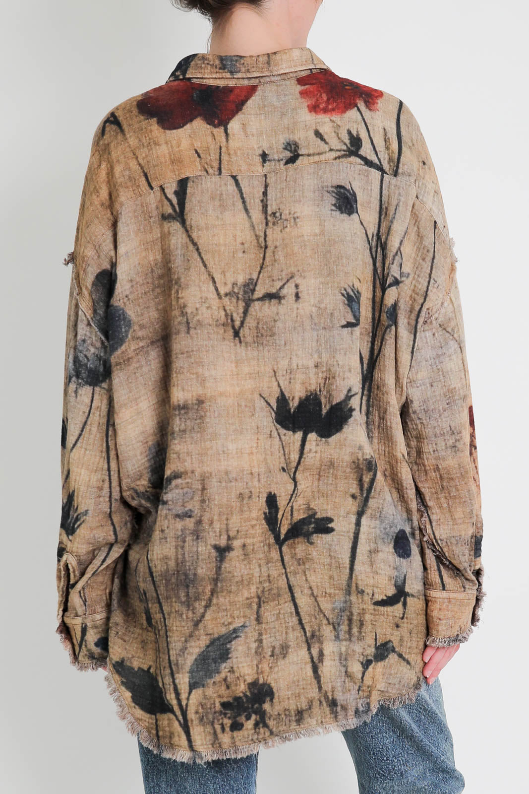 R13, Blouse Drop Neck in Plaid with Khaki Foral