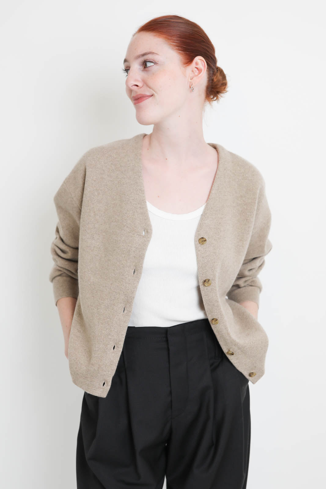 Guest in Residence, Cardigan Collegiate in Taupe