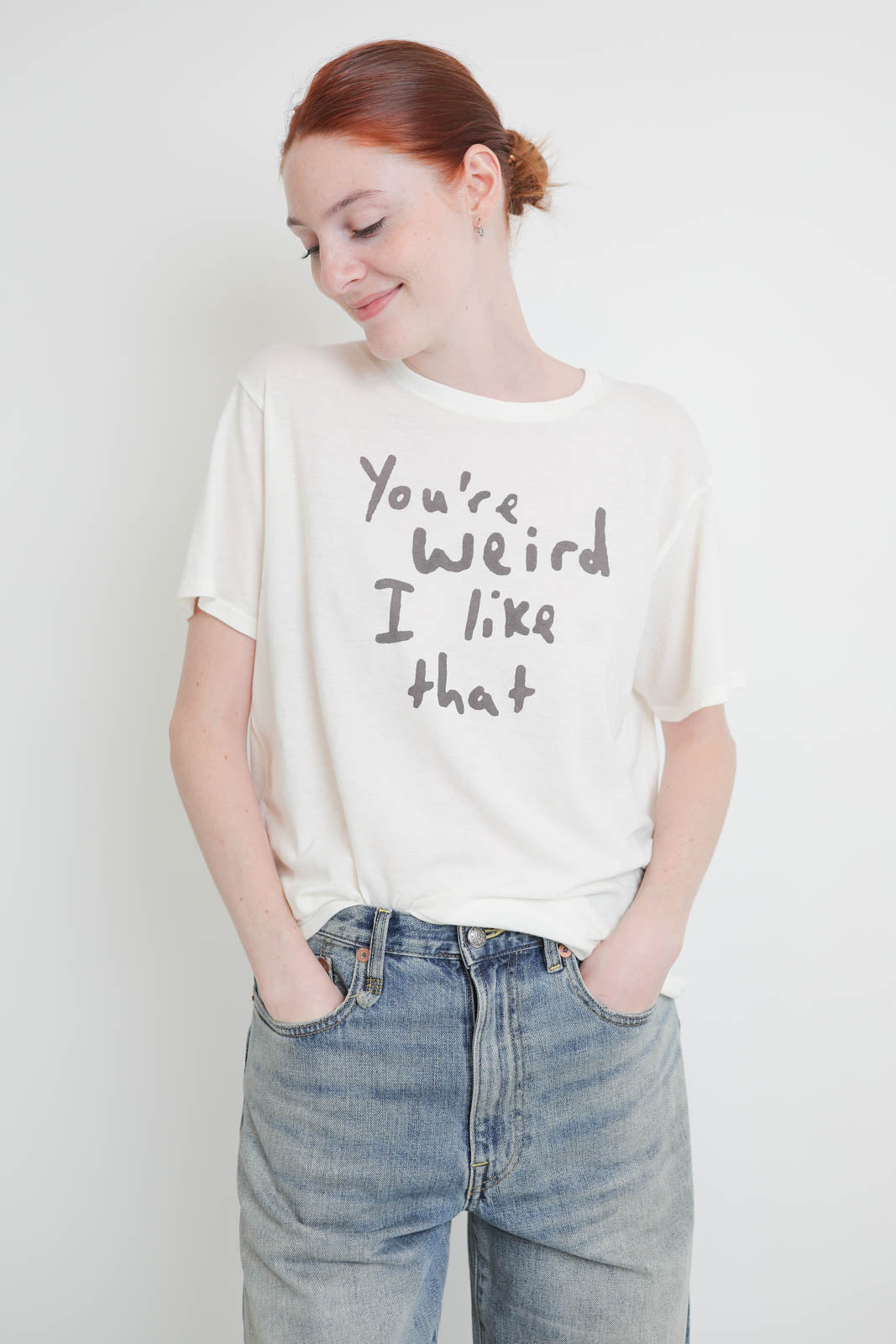 R13, T-Shirt You're Weird in white