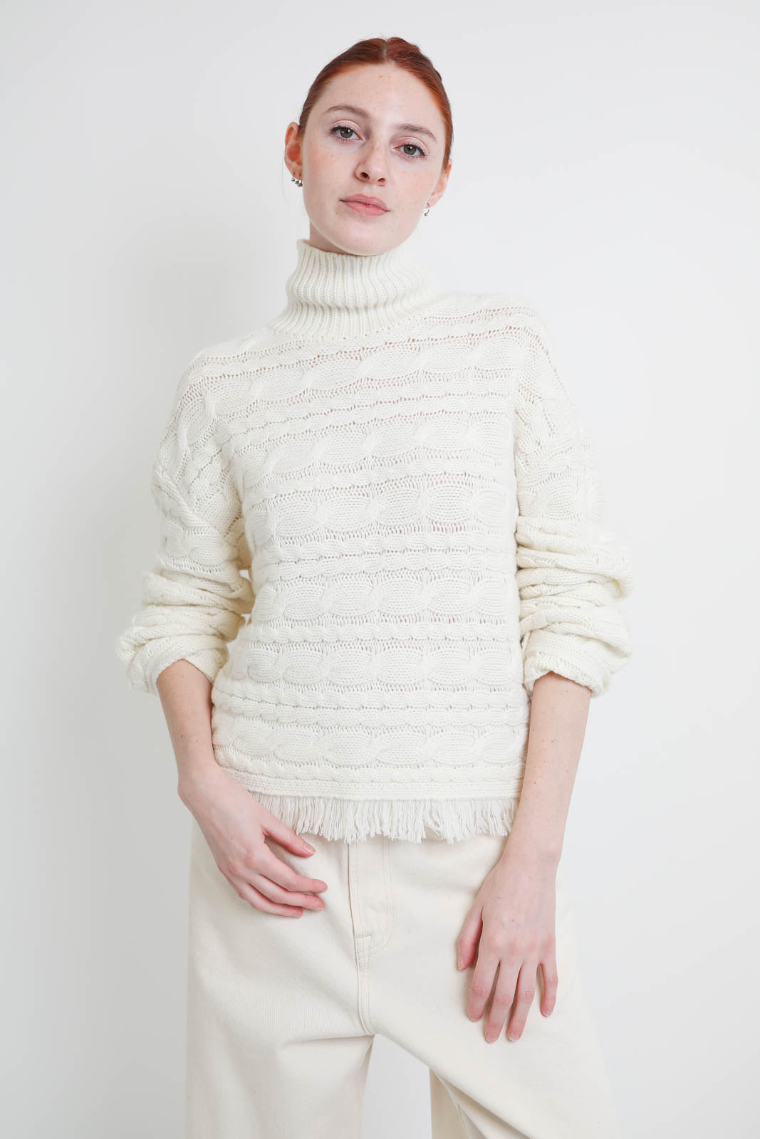 Guest in Residence, Cropped Cable Sweater in Cream