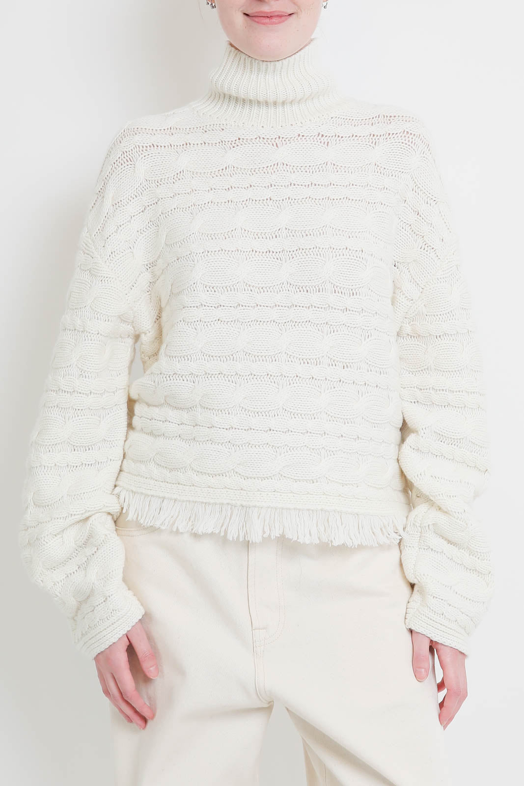 Guest in Residence, Cropped Cable Sweater in Cream
