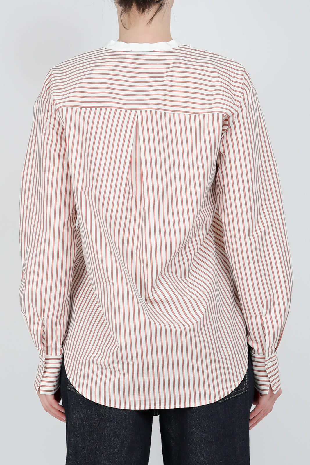 Oxford Stripe Grandfather blouse in Saffron