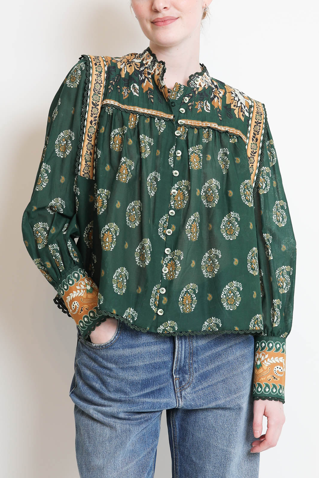 Farm Rio, Tayla blouse in Ayla Green