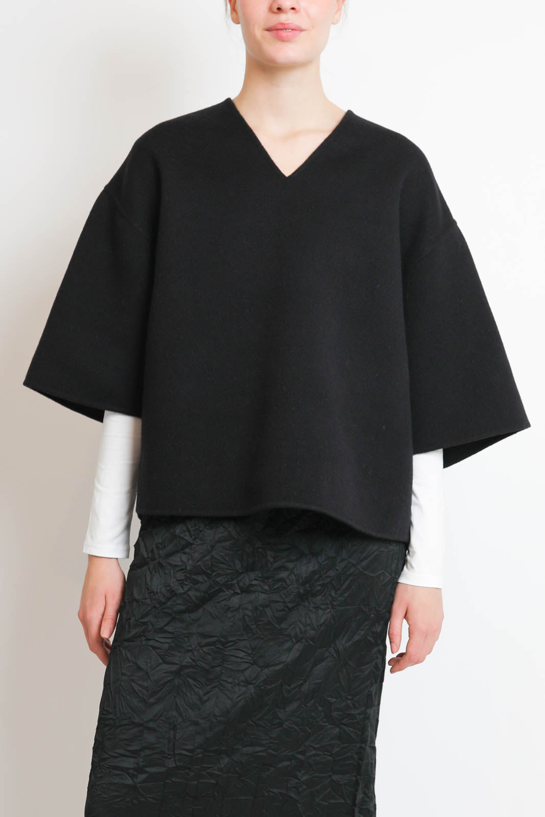 Tibi, Sweater with short sleeves Luxe Double Faced in Black