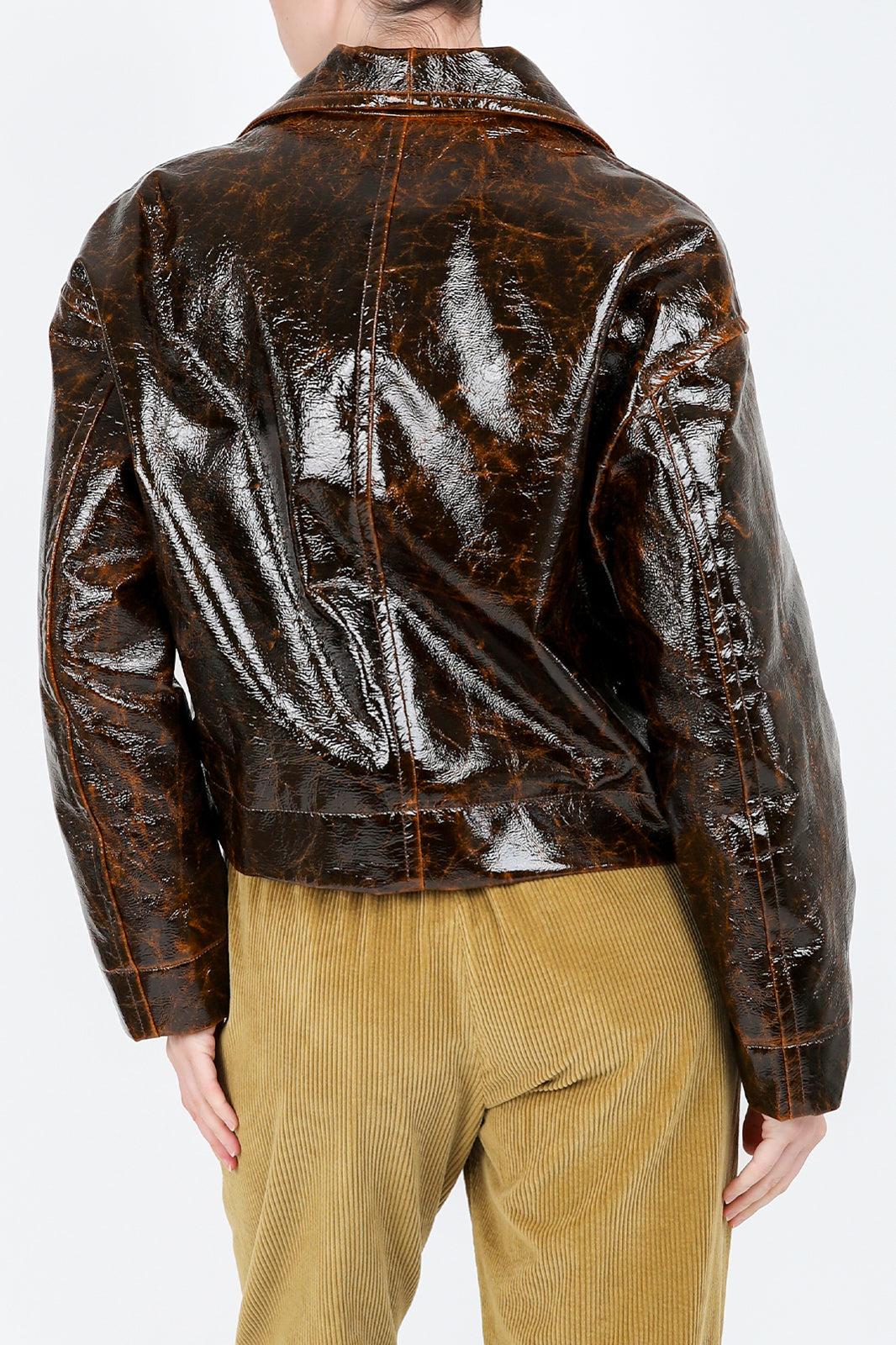 Lacquered cotton jacket in chocolate