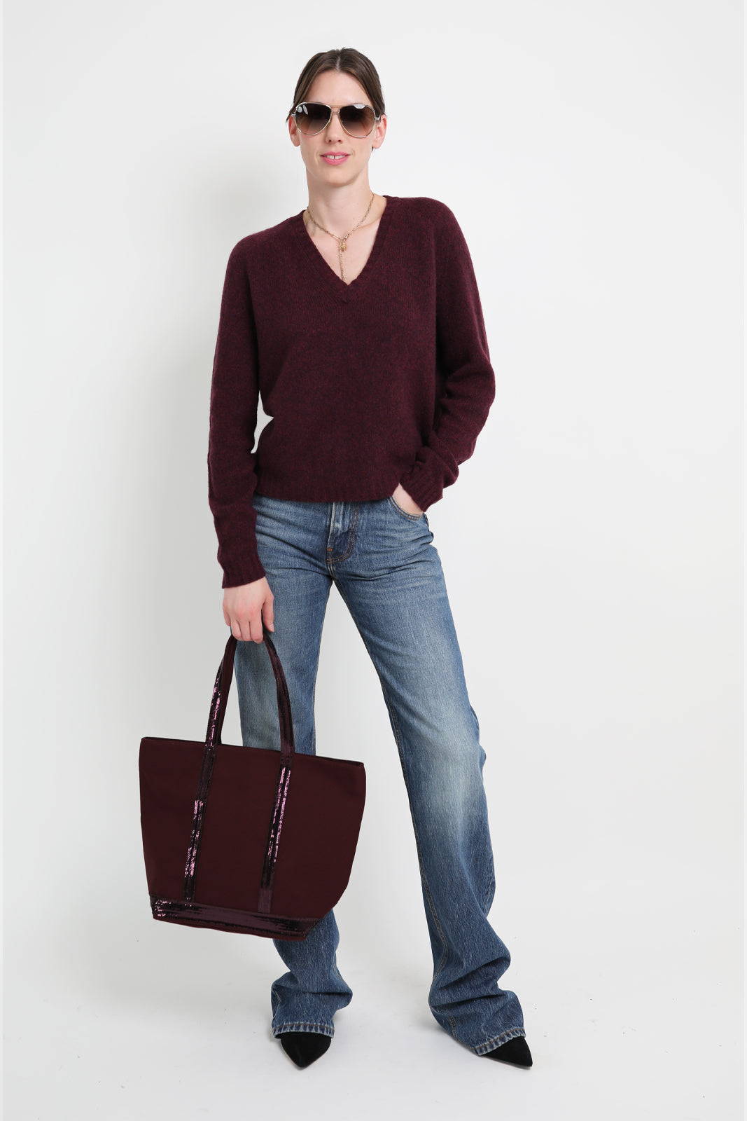 Roberto Collina, Scollo V sweater in bordeaux