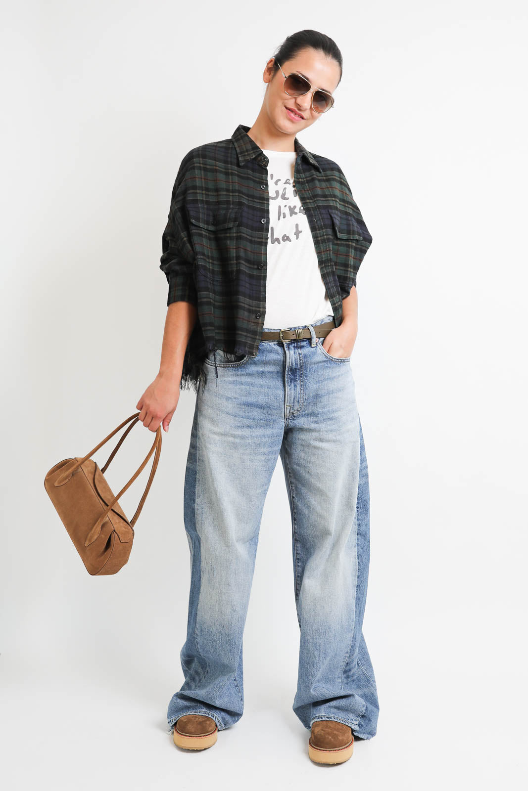 R13, Cropped Work blouse in overdyed teal