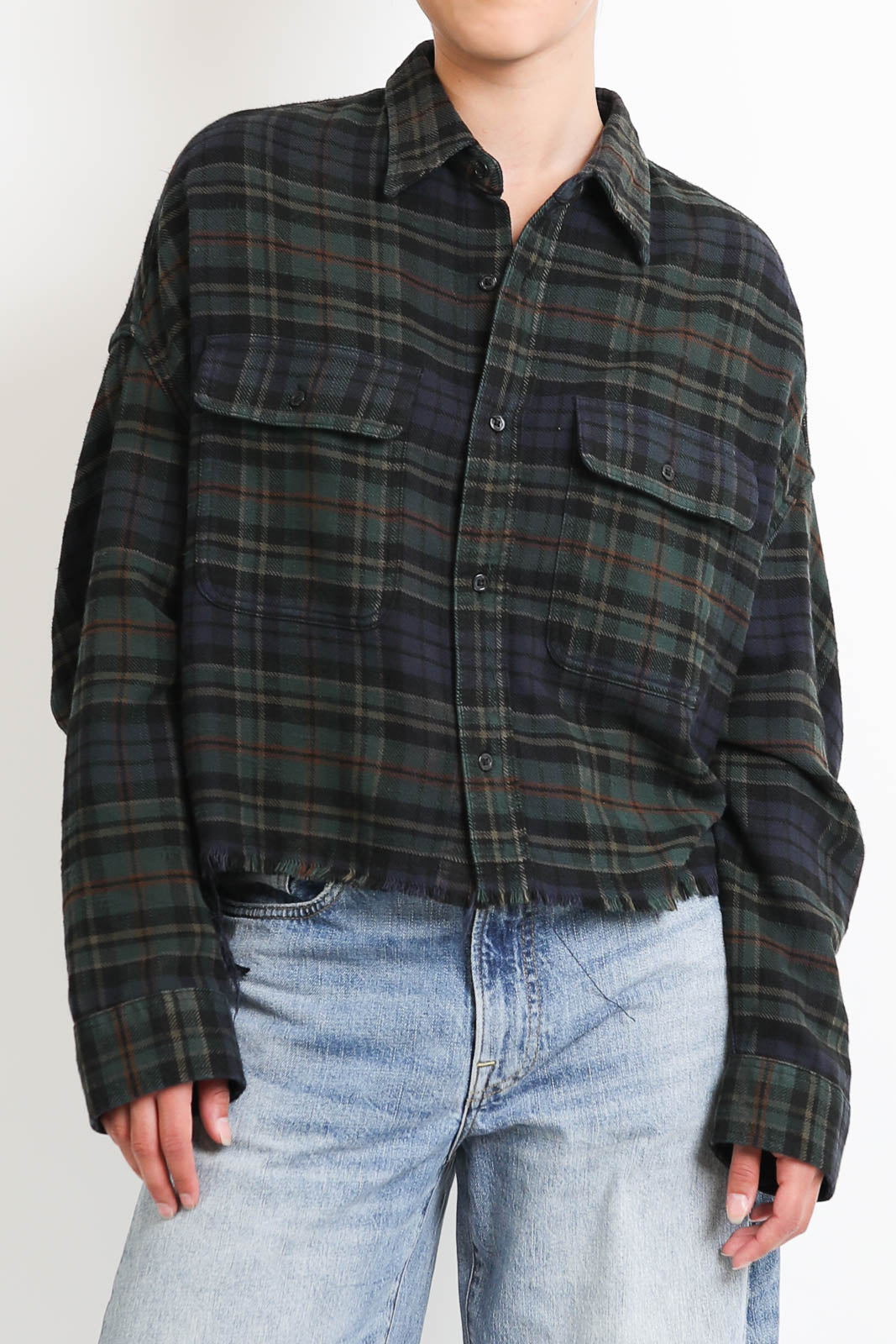 R13, Cropped Work blouse in overdyed teal