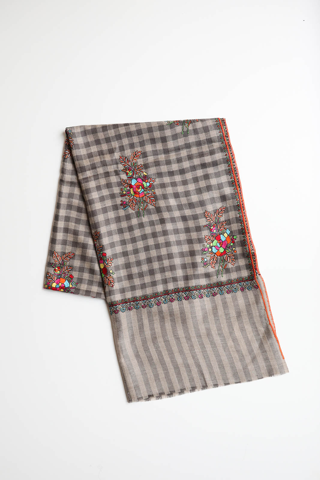 Scarf Pashmina 1 in Grey Check Flowers