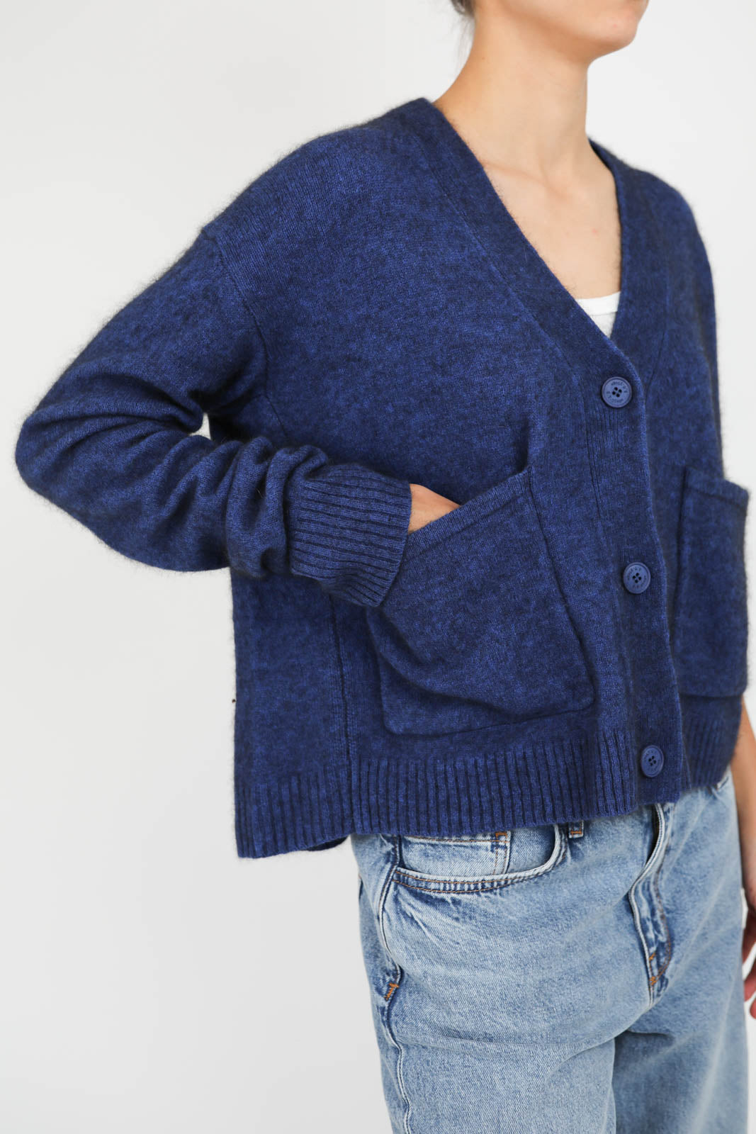 Cardigan with V-neck in mid blue