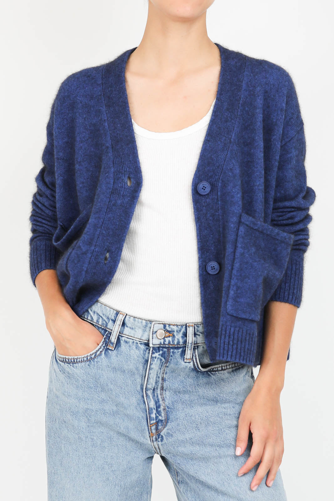 Cardigan with V-neck in mid blue