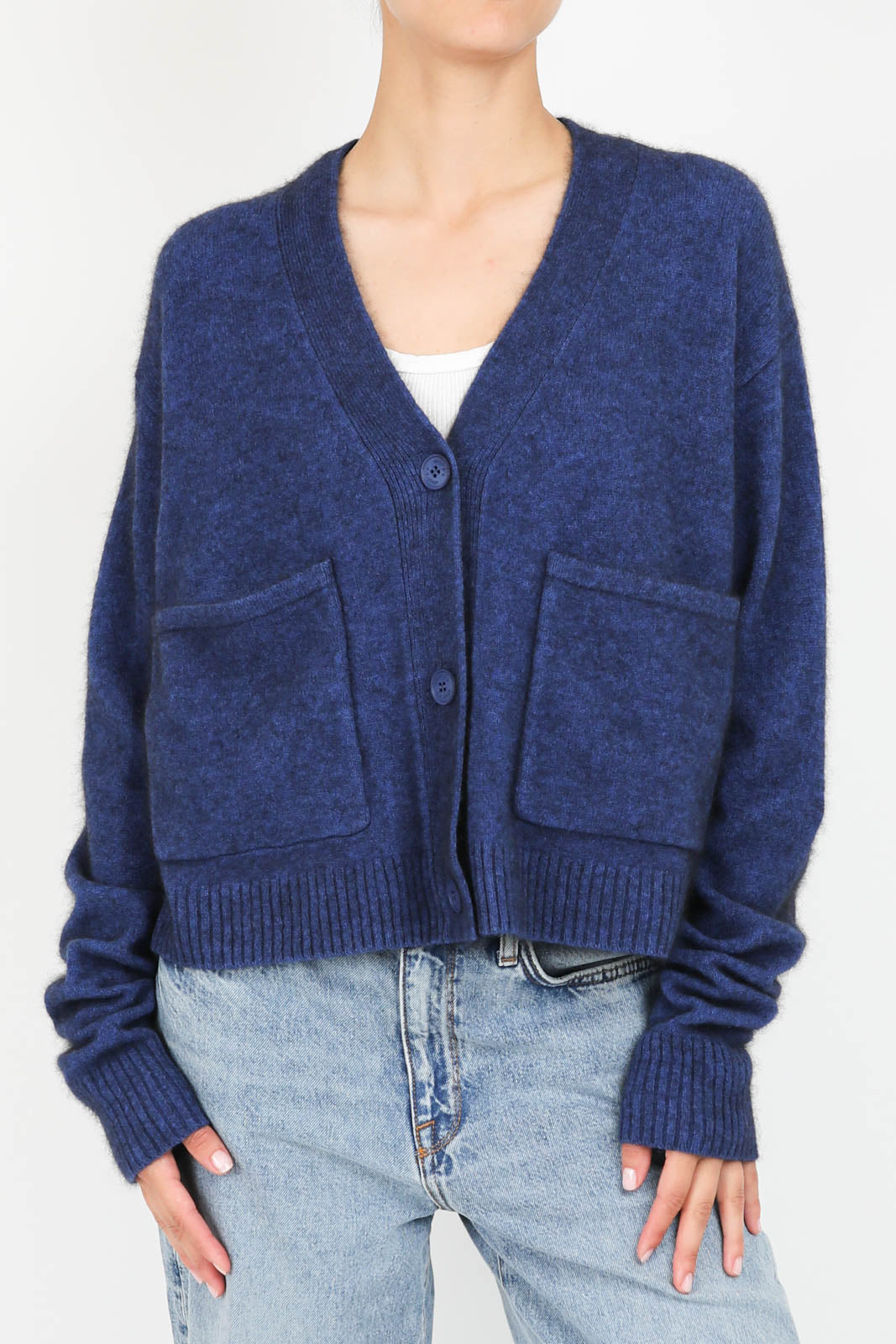 Cardigan with V-neck in mid blue