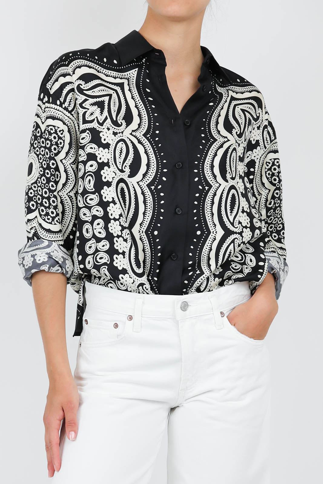 Alfie blouse in Black/Ivory Bandana