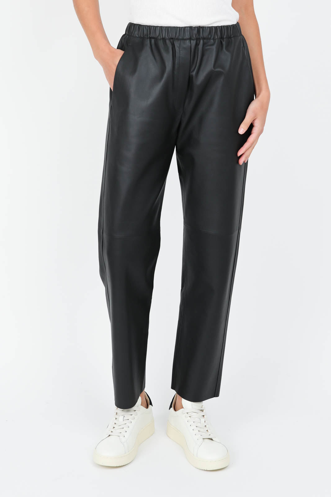 Nappa leather jogger trousers in black