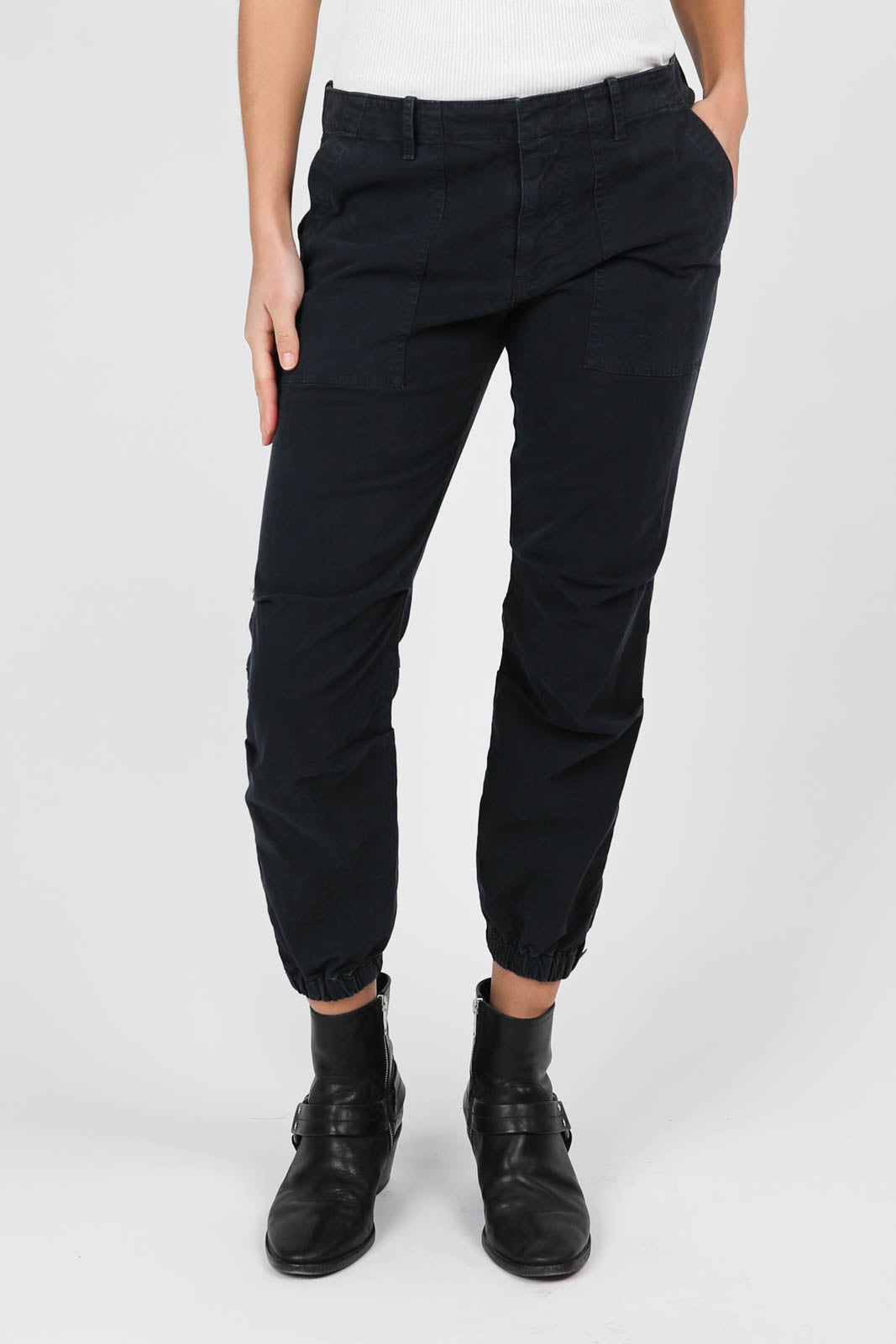 Cropped military trousers in dark navy