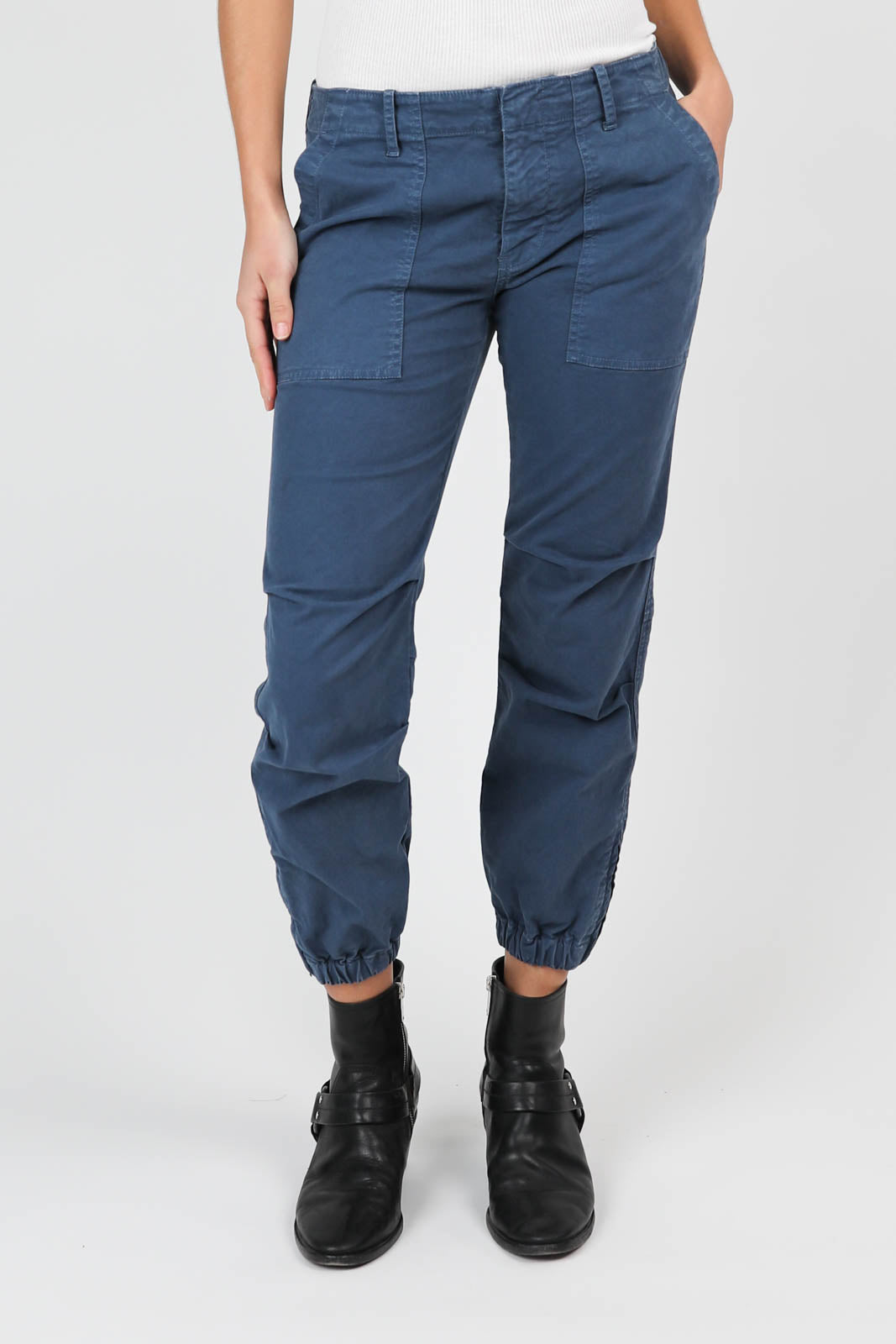 Cropped military trousers in cadet blue