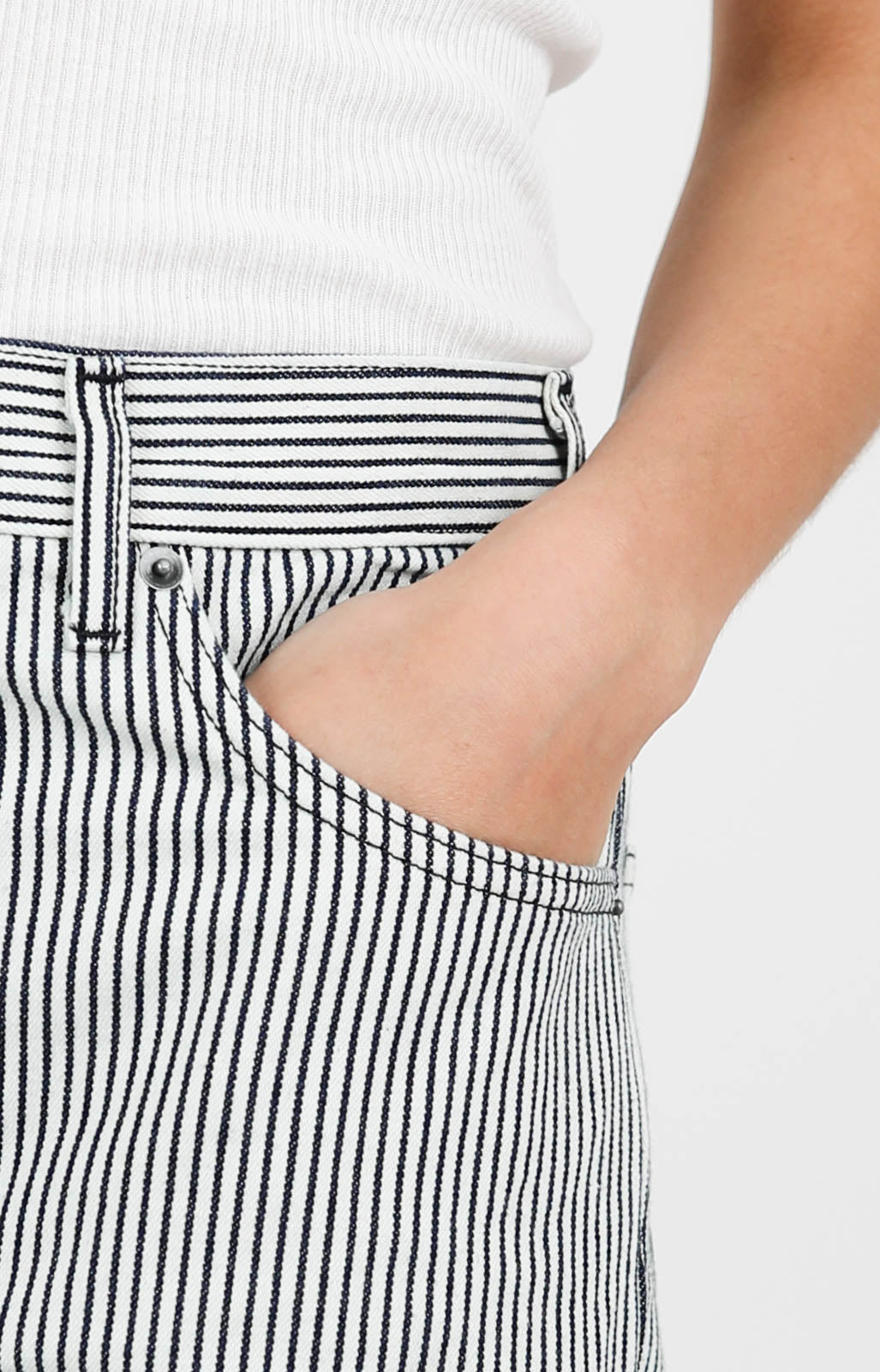 Mitchell jeans in White/Indigo Hickory Stripe