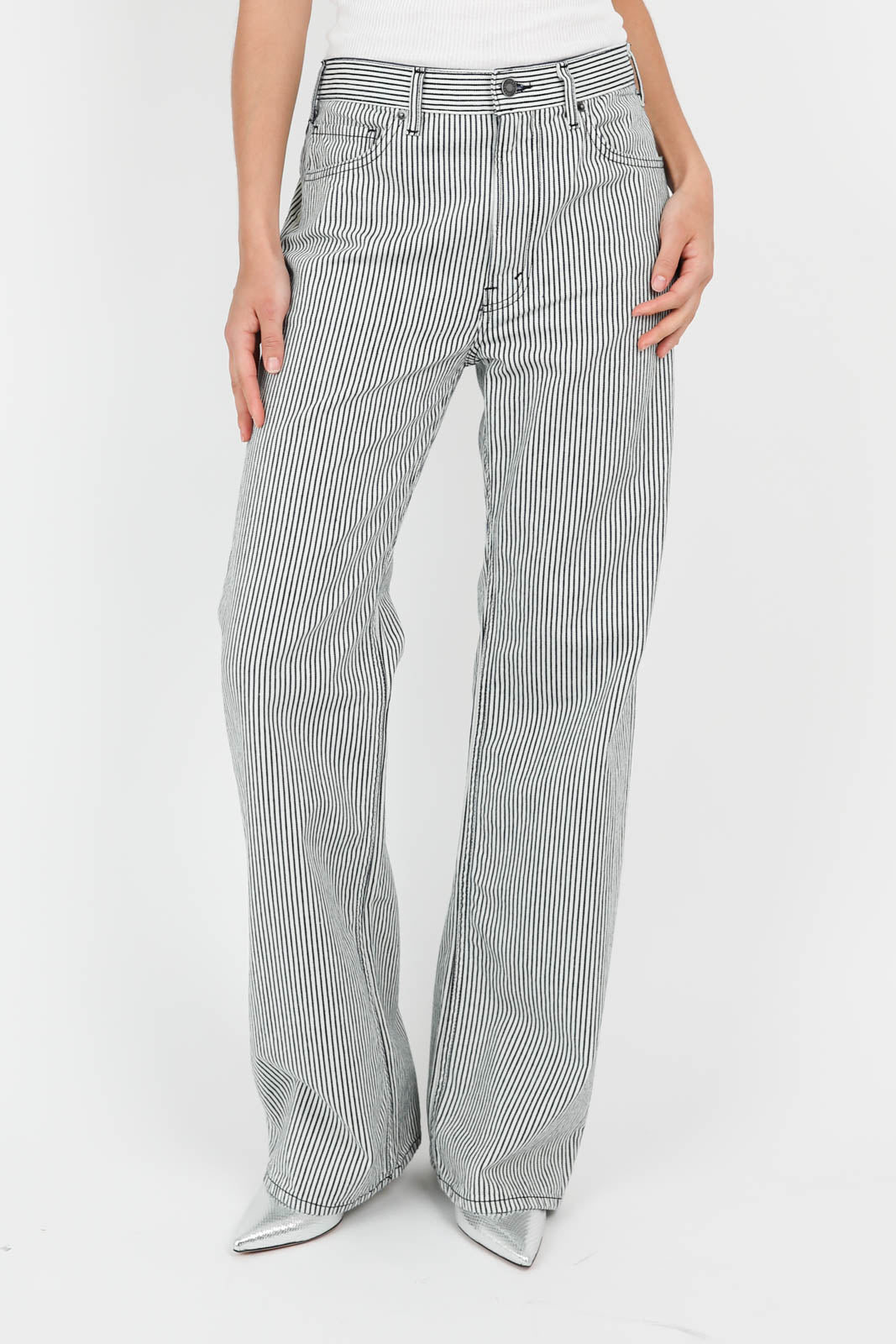 Mitchell jeans in White/Indigo Hickory Stripe