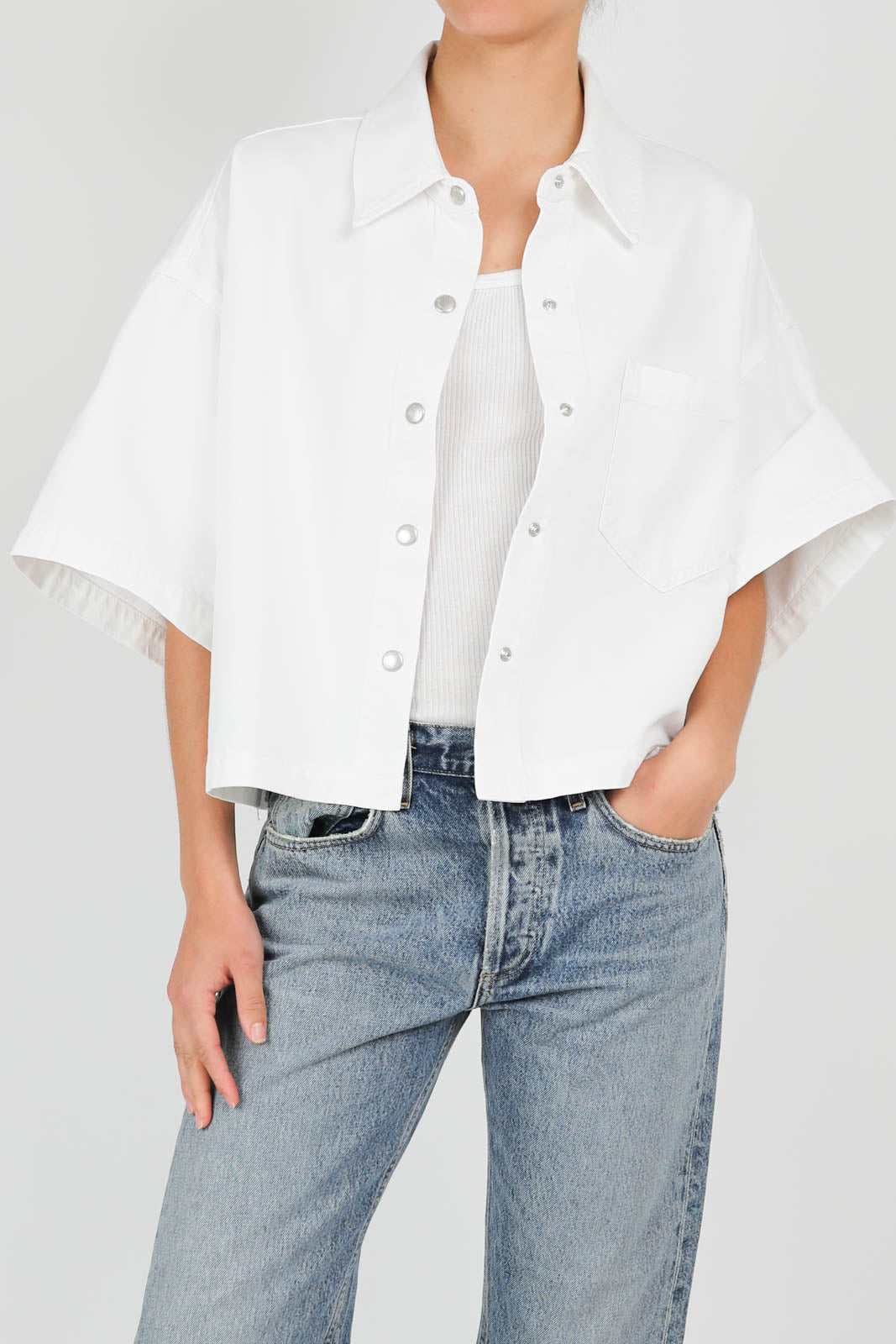 Rona denim blouse in milkshake