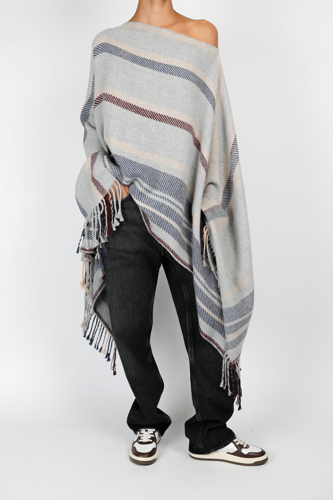 Poncho in Naturel Bleu