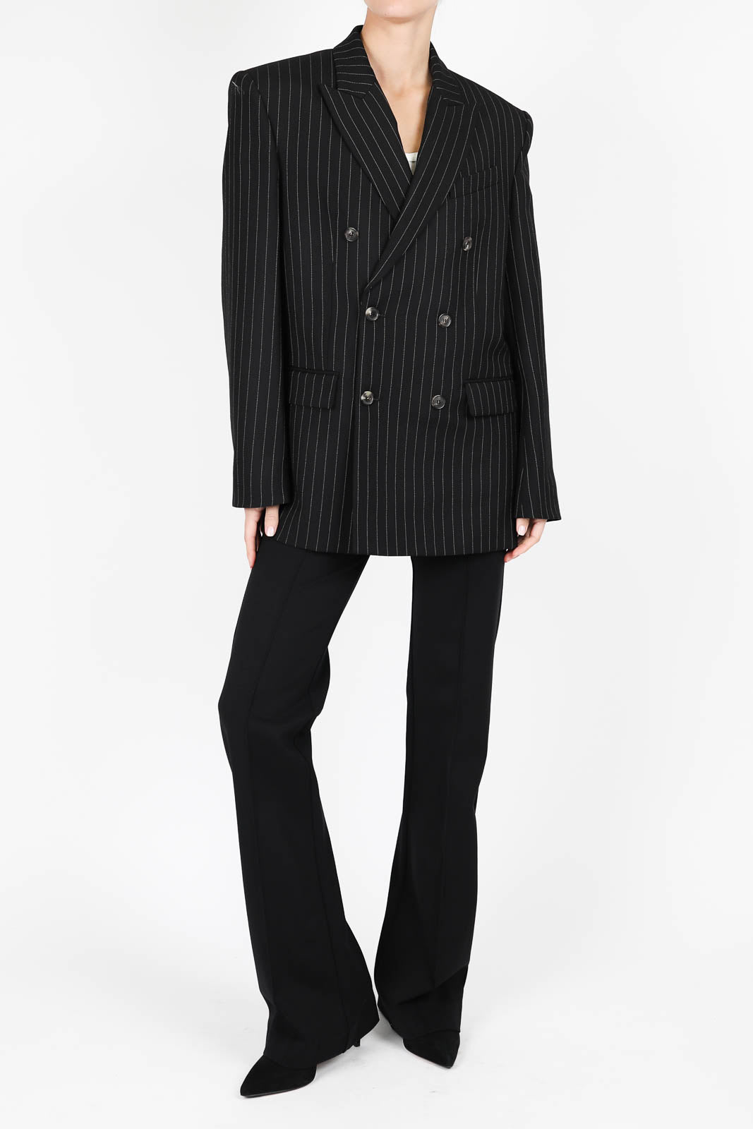 Blazer Double Breasted in Black Pinstripe