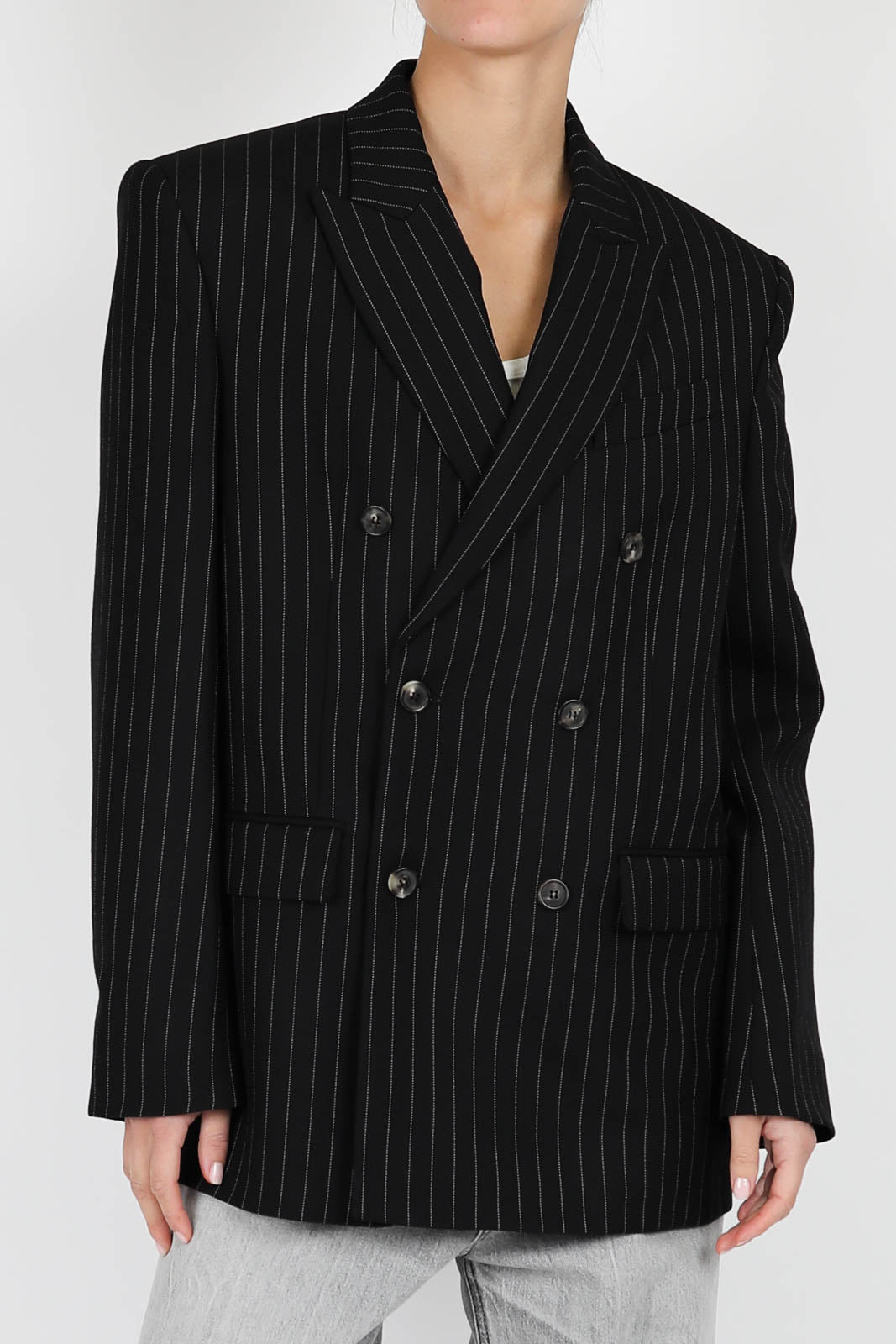 Blazer Double Breasted in Black Pinstripe