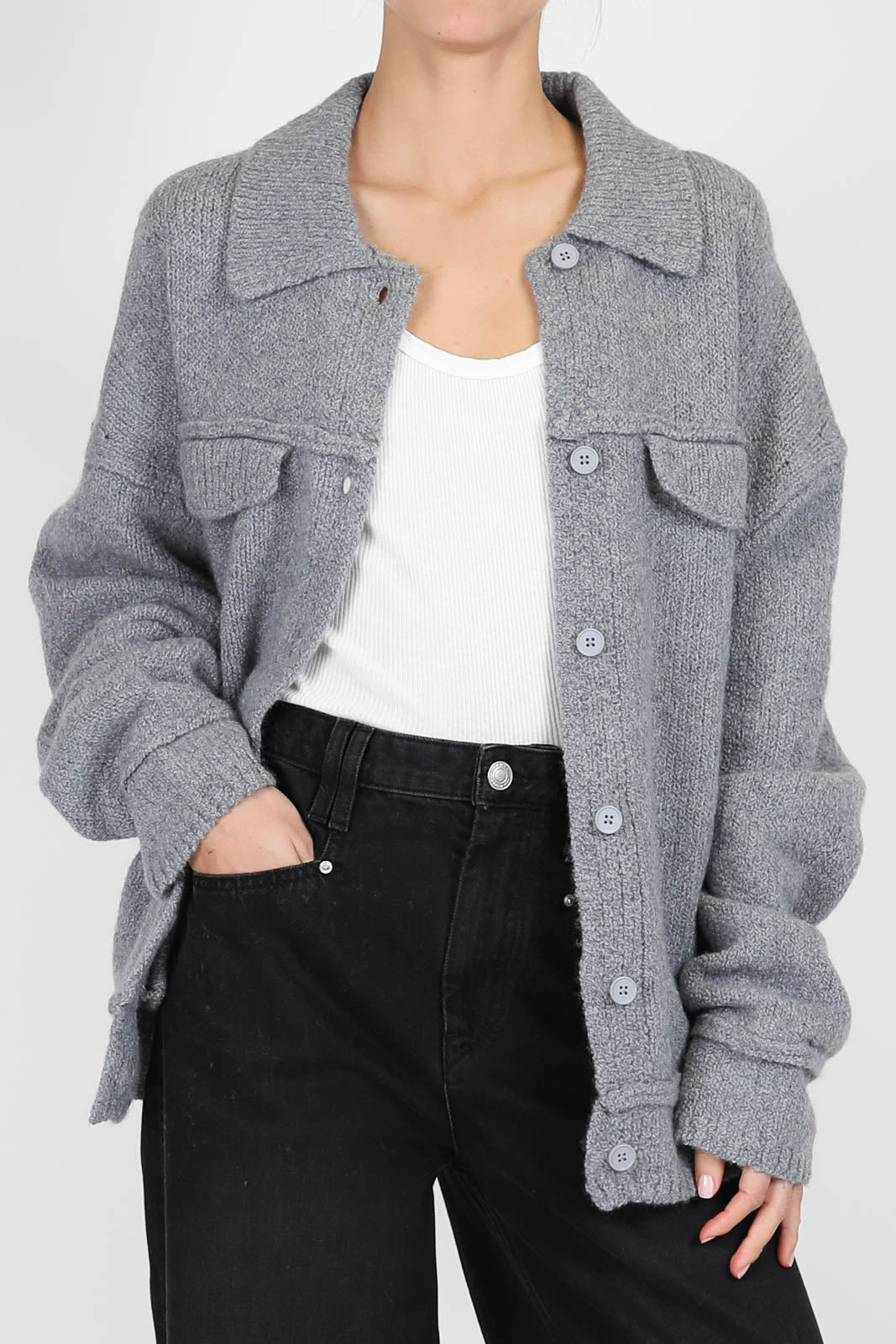 Wool jacket/cardigan in stone