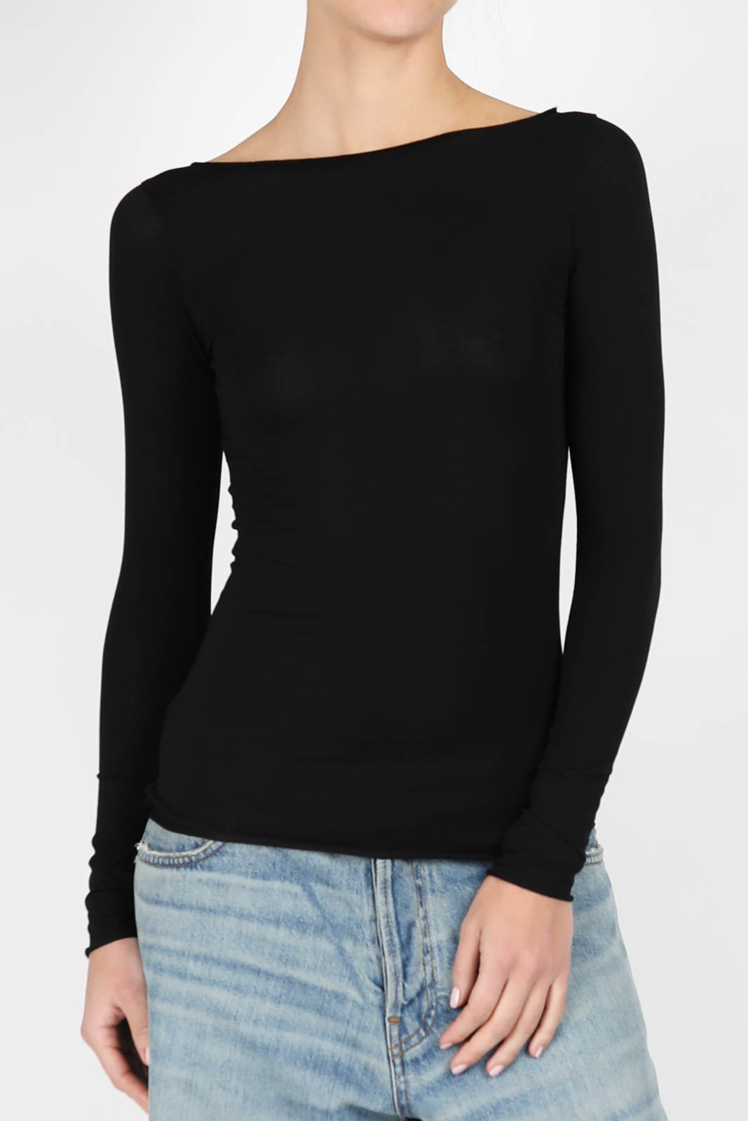 Long-sleeved cotton shirt in black