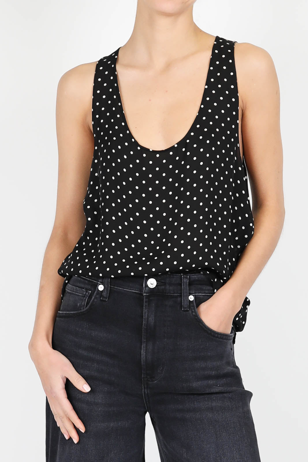 Silk top in black polka dot