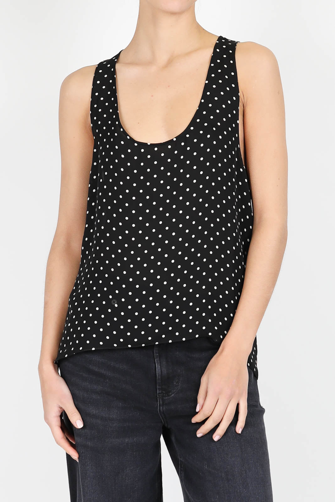 Silk top in black polka dot