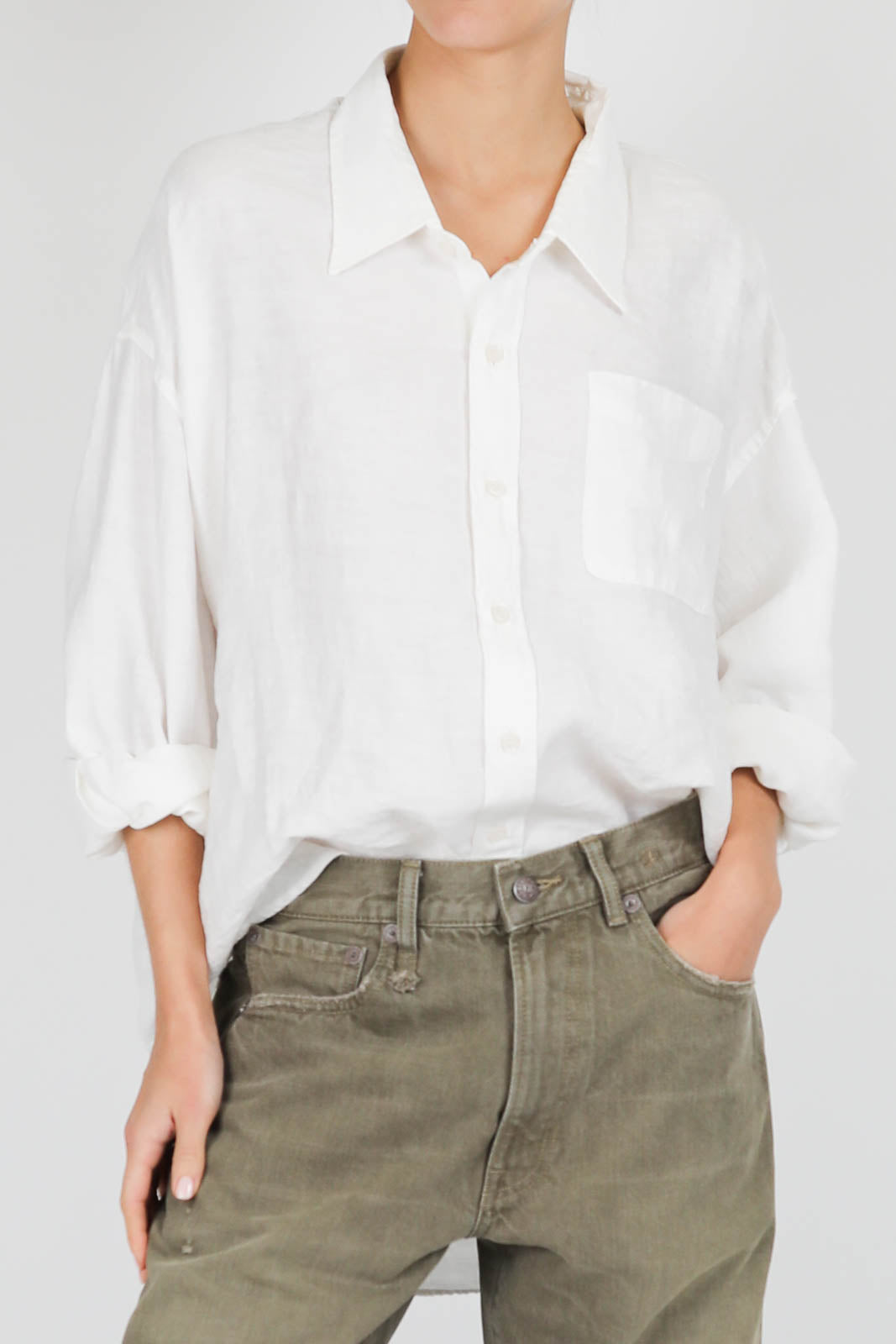 Drop neck blouse in white