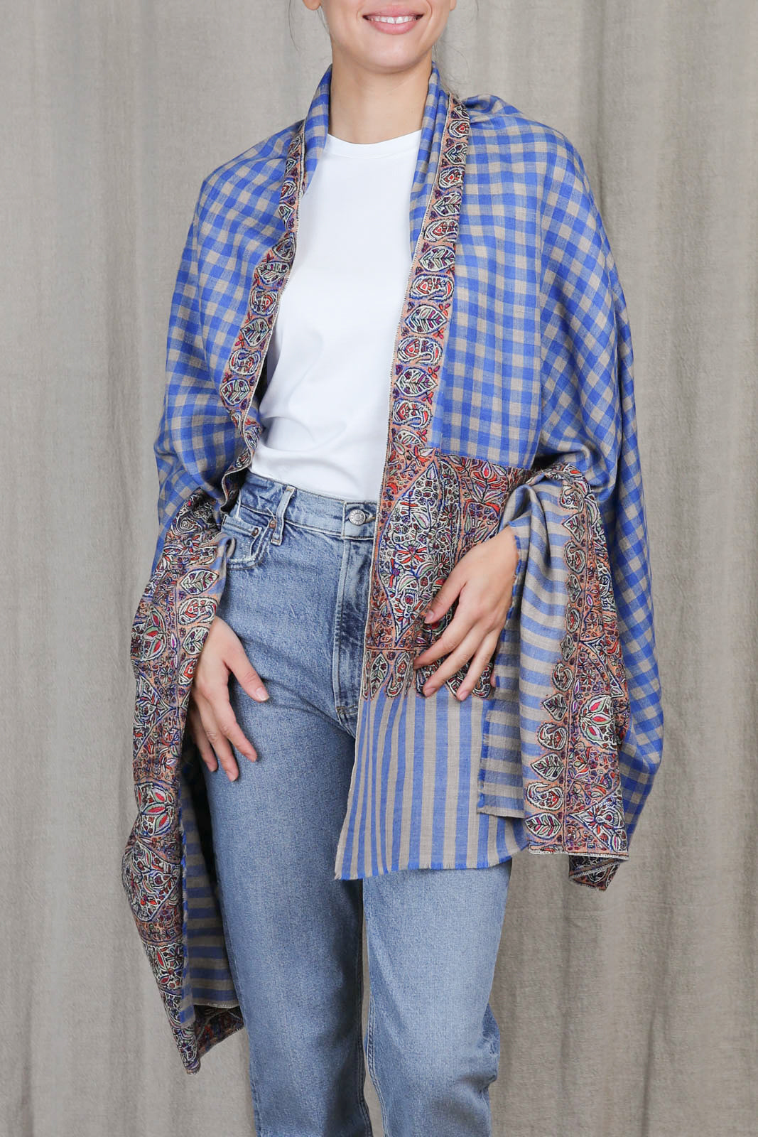 Scarf Pashmina 3 in Blue Check