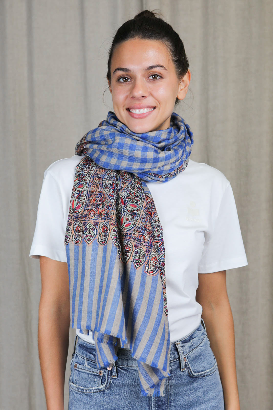 Scarf Pashmina 3 in Blue Check